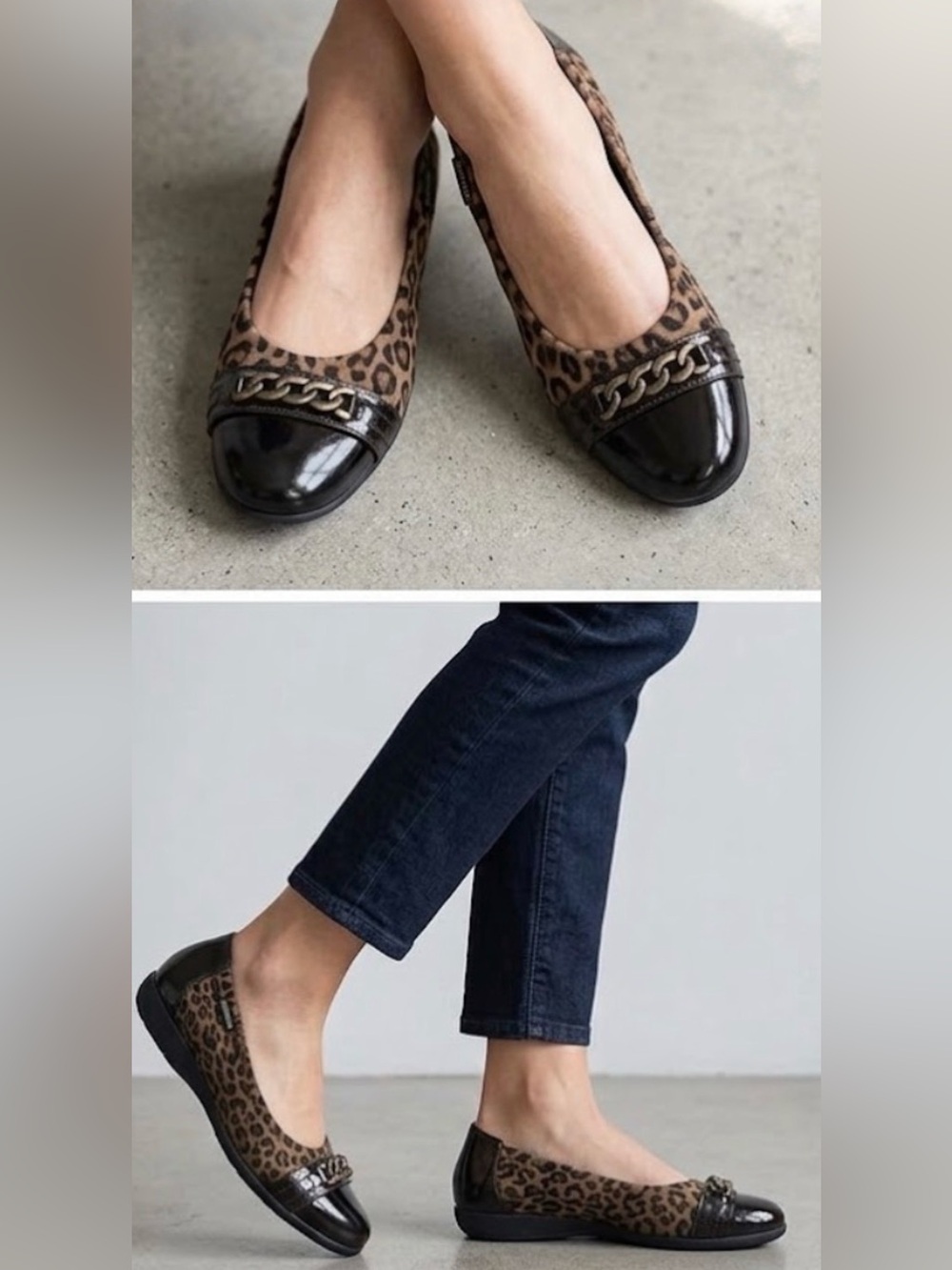 Mephisto Ballet Flats 7.5 Brown Cheetah Leather Cap toe slip ons animal Preppy